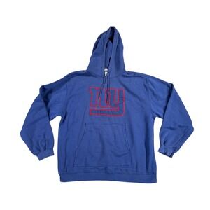 Vintage Reebok NY Giants Hoodie Mens Large Blue Long Sleeve Logo Pocket Pullover